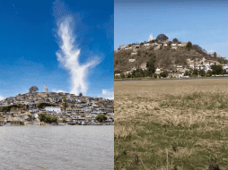 El gobernador de Michoacán agregó que dicho rescate del  Lago Pátzcuaro ayudará a limpiar los  canales de los muelles y en la parte sur del lago de Pátzcuaro, (La imagen de la izquierda es la parte de enfrente de la isla, donde aún hay agua y la de la derecha es la parte trasera de la isla, la cual se está secando). ESPECIAL.