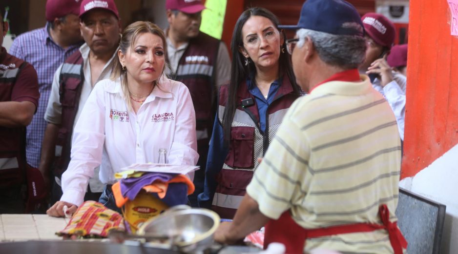 La candidata a Gobernadora de Jalisco se presentó con locatarios del mercado en San Pedro Tlaquepaque. ESPECIAL