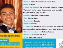 Carlos Maximiliano tenía solo 18 años al momento de la desaparición, el 22 de octubre del 2020. ESPECIAL