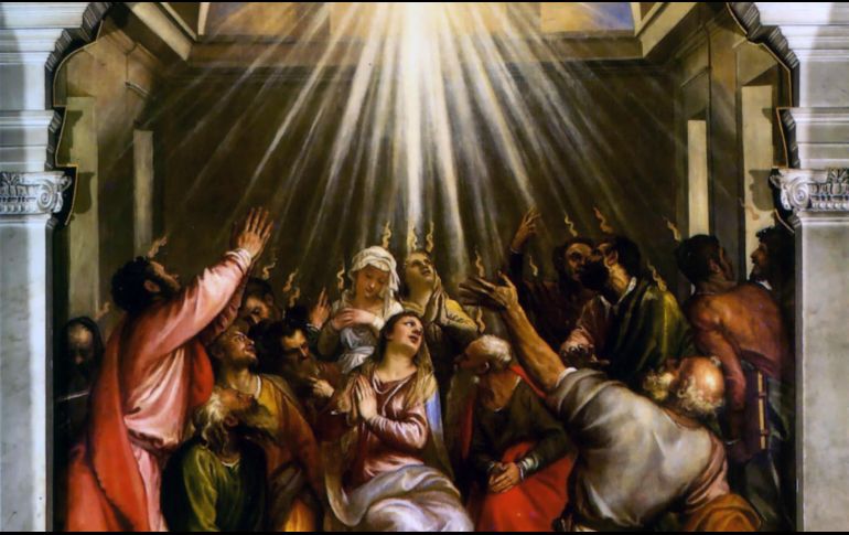 «Aparecieron lenguas de fuego, que se distribuyeron y se posaron sobre ellos; se llenaron todos del Espíritu Santo y empezaron a hablar en otros idiomas». WIKIPEDIA/«Pentecostés», de Tiziano
