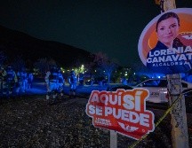 Fuertes vientos hicieron colapsar el templete donde Lorena Canavati, candidata a presidenta municipal de San Pedro, y Jorge Álvarez Máynez, candidato a la presidencia de México estaban presentes. EFE/M. Sierra