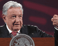 El Presidente de Mexico Andres Manuel López Obrador, durante su conferencia de prensa matutina este lunes en el Palacio Nacional. EFE/Mario Guzmán