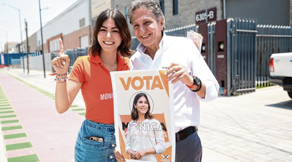 Frangie, aspirante a la reelección, fue acompañado por Mónica Magaña, candidata a diputada local. ESPECIAL