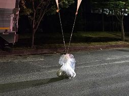 Se muestran dos globos con basura, presuntamente enviados por Corea del Norte, en la provincia de Chungcheong Sur. AP/ARCHIVO