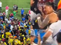 Al final de los 90 minutos hubo una trifulca entre jugadores de las selecciones, que se reprodujo en la grada entre aficionados de los dos países. ESPECIAL.