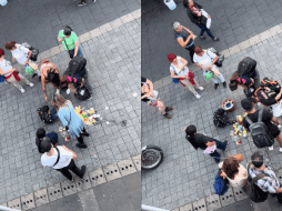 En las imágenes, se puede observar a un grupo de personas acercándose a un niño que había derramado gran parte de sus gelatinas mientras intentaba venderlas. ESPECIAL.