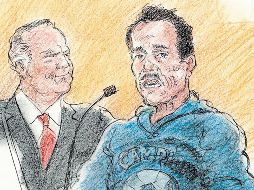 “El Mayo” Zambada, en color azul, durante su comparecencia en el tribunal. ESPECIAL