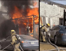 El Tesla se encontraba conectado a la corriente eléctrica de forma informal. ESPECIAL / X / @MxBajanews / @TJ_Noticias