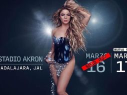 Shakira anunció que se presentará en el Estadio Akron el lunes 17 de marzo. ESPECIAL / OCESA