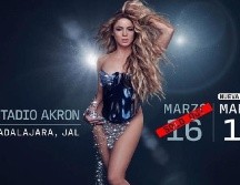 Shakira anunció que se presentará en el Estadio Akron el lunes 17 de marzo. ESPECIAL / OCESA