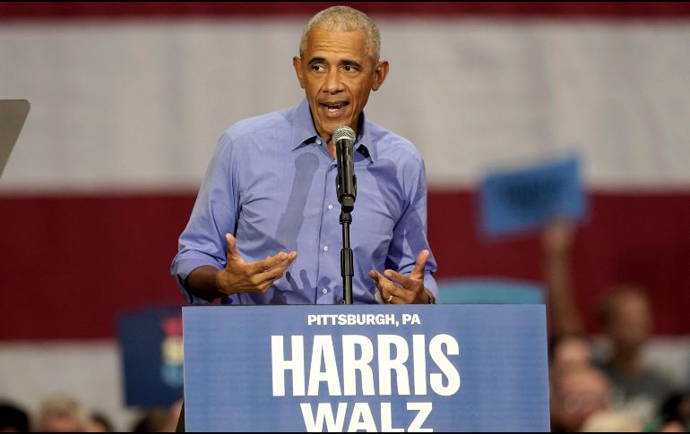 El expresidente Barack Obama habla durante un mitin de campaña en apoyo a la candidata presidencial demócrata, la vicepresidenta Kamala Harris, el jueves 10 de octubre de 2024.  AP/M. Freed.