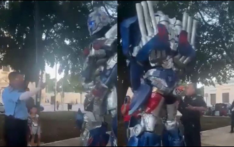 El altercado fue grabado por una joven que se encontraba presente y que decidió defender al artista callejero. ESPECIAL.