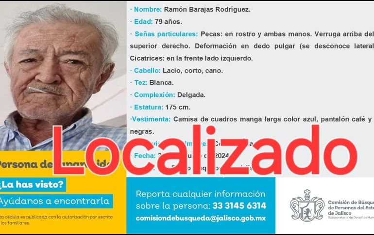 De acuerdo con la comisaría municipal, se trató de Ramón Barajas Rodríguez, de 79 años de edad, quien había sido visto por última vez en esta misma colonia el pasado 26 de octubre. CORTESÍA