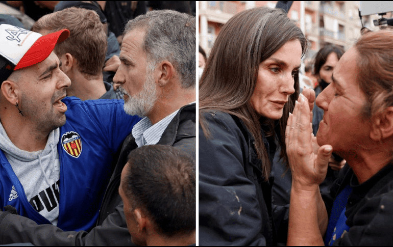 Ante la indignación de la gente, los escoltas actuaron rápidamente creando un cordón de seguridad en torno a los visitantes reales. EFE / B. ALIÑO / A. ESCOBAR
