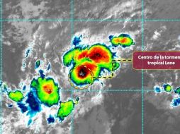 La tormenta tropical Lane se encontraba a unos 2.455 kilómetros (1.525 millas) al oeste-suroeste del extremo sur de la península de Baja California. X/ @conagua_clima.
