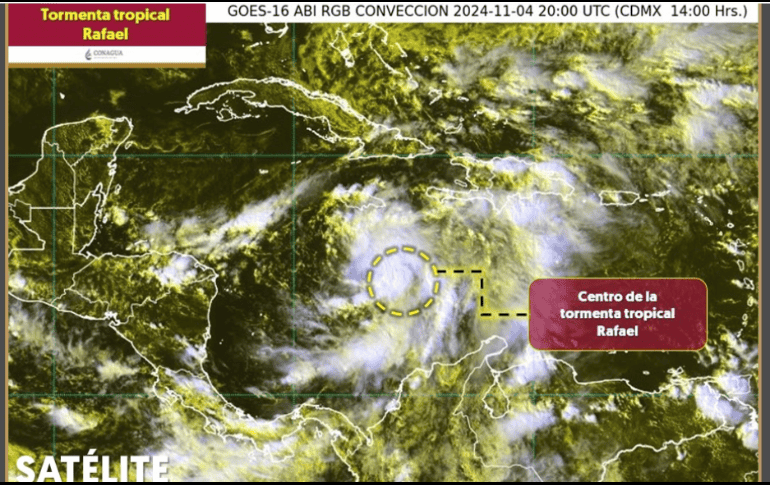 El sistema presenta vientos sostenidos de 75 kilómetros por hora, pero se espera que su intensidad aumente, y que el martes se convierta en un huracán, justo un día antes de cruzar el oeste de Cuba. ESPECIAL/X/@conagua_clima.