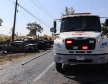 Un incendio registrado esta mañana en el kilómetro 7.2, a la altura de Telas Metálicas de Occidente, sobre Carretera a Colotlán, en Zapopan. CORTESÍA