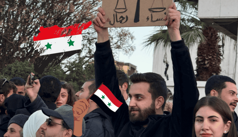 Cientos de personas se manifestaron en Damasco con pancartas y cantando lemas en defensa de una sociedad civil fuerte y diversa en un país laico que respete todas las sensibilidades religiosas. EFE/ Yahya Nemah/ ESPECIAL/ CANVA