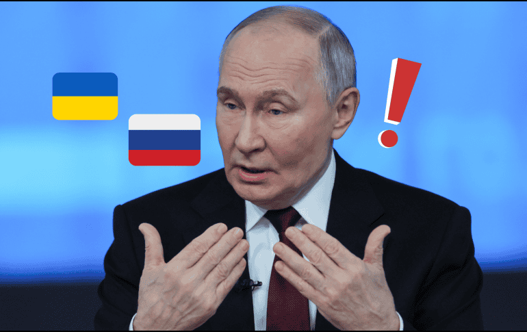 El presidente ruso, Vladimir Putin habla sobre guerras y más temas durante su conferencia anual en Moscú. EFE/Y. Kochetkov