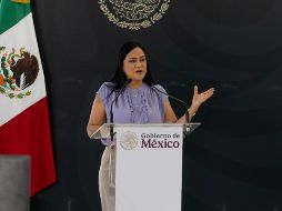 La secretaria de Bienestar, Ariadna Montiel, durante la inauguración del Tramo: Bucerías -Puerto Vallarta, de la autopista Jala - Puerto Vallarta, en Bahía de Banderas, Nayarit. SUN/H. Salvador.