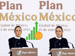 Claudia Sheinbaum habla de inversiones durante la presentación del 'Plan México' este lunes, en el Museo Nacional de Antropología e Historia de la Ciudad de México. EFE/ M.Guzmán