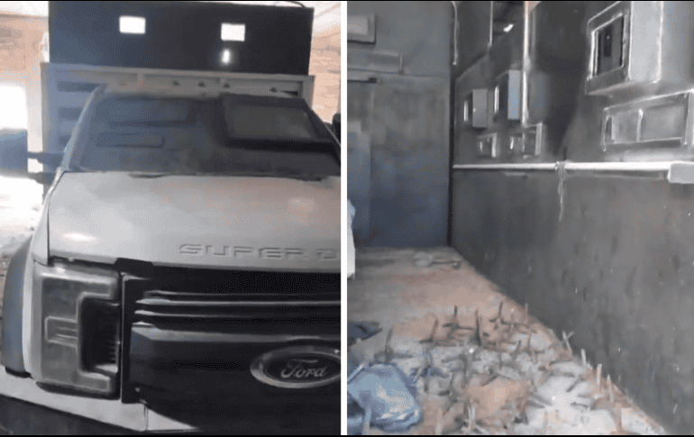 Se trató de una camioneta Ford Super Duty equipada con blindaje artesanal, en cuyo interior se encontraron varios ponchallantas. CORTESÍA/Secretaría de Seguridad