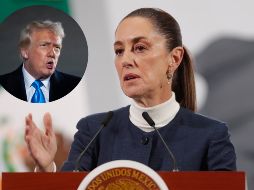 La presidenta de México, Claudia Sheinbaum, durante la Conferencia del Pueblo del día de hoy en donde anunció la pausa a los aranceles del 25% a México por un mes. EFE/ Isaac Esquivel / AP / ARCHIVO