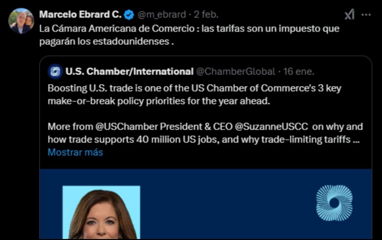 En la carta, destacaron que “la imposición de aranceles adicionales a estas importaciones conducirá a mayores costos de materiales, lo que repercutirá en los compradores de viviendas, al aumentar los precios de las mismas”. X/@m_ebrard