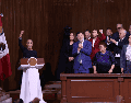 Claudia Sheinbaum, en Querétaro, en la conmemoración del aniversario de la promulgación de la Constitución, con miembros del gabinete federal, gobernadores y tres ministras de la SCJN. SUN / D. S. Sánchez