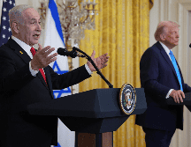 El presidente estadounidense Donald Trump y el primer ministro israelí Benjamin Netanyahu en conferencia de prensa en Washington el 4 de febrero del 2025. AP foto/E. Vucci.