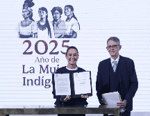 Claudia Sheinbaum, en la rueda de prensa de este viernes en el Salón de Tesorería de Palacio Nacional. SUN / F. Rojas