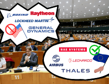 La UE quiere reducir su dependencia de seguridad de EEUU y comprar más armas europeas. EFE/S. Lecocq/CANVA.