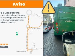 Estas rutas de camiones que circulan por el centro serán suspendidas temporalmente el domingo por la celebración de una carrera atlética. ESPECIAL / X: @TransporteJal