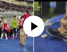 Un aficionado arrojó un pedazo de cemento en el partido de Chivas contra Cruz Azul. X/ @FD1340AM