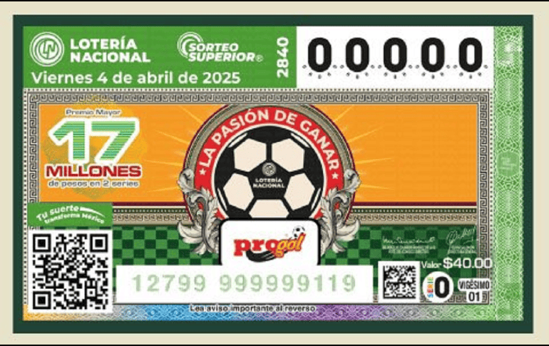 El diseño del boleto de esta semana menciona a Progol, la quiniela de futbol de la Lotería Nacional. X/lotenal