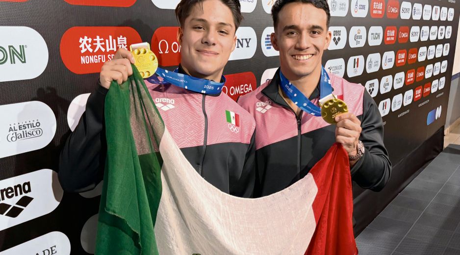Osmar Olvera y Juan Manuel Celaya se confirmaron como una de las mejores duplas del mundo en la prueba sincronizada del trampolín de tres metros, al entregarle a la delegación mexicana su primer oro en Guadalajara. EL INFORMADOR/ A. García