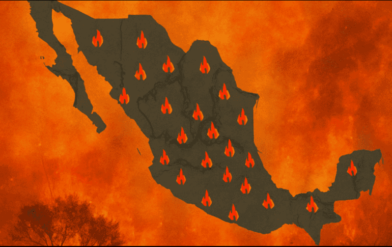 Los estados con más incendios activos son Chihuahua, Michoacán, Oaxaca, Guerrero, Morelos, Durango y Sinaloa. DALL-E
