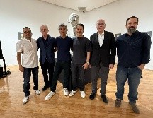 En la exposición estuvieron Joao Rodríguez, director del Museo Raúl Anguiano, Miguel Carrillo Hidalgo, concepto y curaduría, Gilberto Ortega (El Infeliz), artista plástico, Carlos González, director de Cultura del Gobierno de Guadalajara, Sergio Alejandro Matos, director del Festival Cultural de Mayo, y Luis Lance, fotografía y video. EL INFORMADOR / H. Navarro