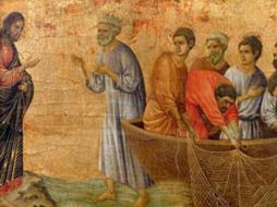 «Tan pronto como Simón Pedro oyó decir que era el Señor, se anudó a la cintura la túnica, pues se la había quitado, y se tiró al agua». WIKIPEDIA/«La pesca milagrosa de 153 peces», de Duccio