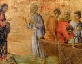 «Tan pronto como Simón Pedro oyó decir que era el Señor, se anudó a la cintura la túnica, pues se la había quitado, y se tiró al agua». WIKIPEDIA/«La pesca milagrosa de 153 peces», de Duccio