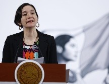 La titular del Secretariado Ejecutivo del Sistema Nacional de Seguridad Pública, Marcela Figueroa, habla durante una rueda de prensa este jueves, en Palacio Nacional de Ciudad de Mexico. EFE/S. GUTIÉRREZ