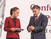 Harfuch y Sheinbaum se enteran en plena mañanera del asesinato de dos funcionarios del gobierno de la CDMX. SUN / A. SÁNCHEZ