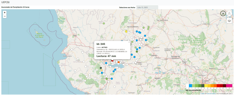 Este es el municipio con mayor precipitación acumulada en las últimas 24 horas. ESPECIAL / UEPCBJ 
