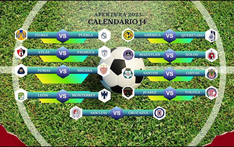 La J4 comenzará la acción con un duelo este viernes 8 de agosto y cierra con tres encuentros programados para el lunes 11. ESPECIAL / CANVA