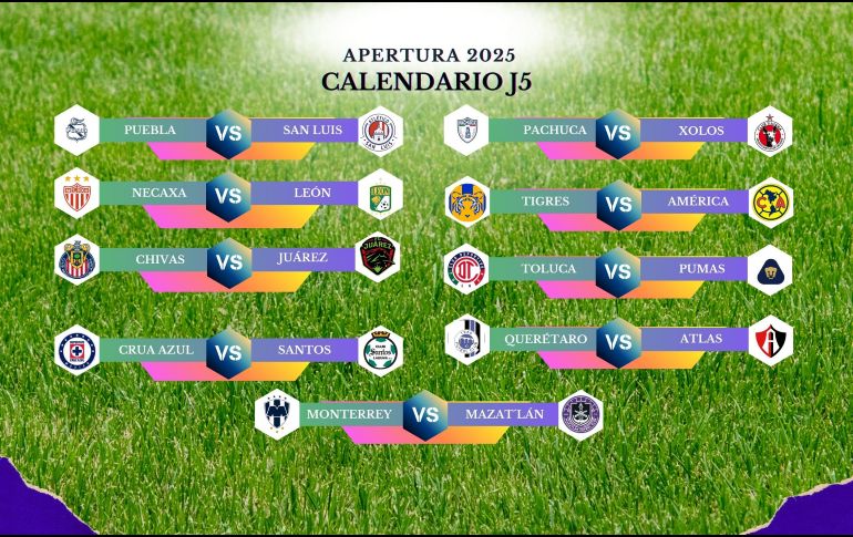 La J5 comenzará la acción con dos duelos a disputarse el viernes 15 de agosto y cierra con dos encuentros programados para el domingo 17. ESPECIAL / CANVA
