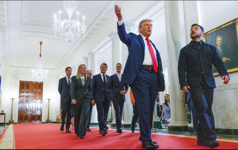 Además de reunirse con Zelenski, Donald Trump recibió en la Casa Blanca al presidente francés, Emmanuel Macron; al primer ministro británico, Keir Starmer; a la primera ministra italiana, Giorgia Meloni; al canciller alemán, Friedrich Merz; al presidente de Finlandia, Alexander Stubb, y a la presidenta de la Comisión Europea, Ursula von der Leyen. EFE/A. Schwartz