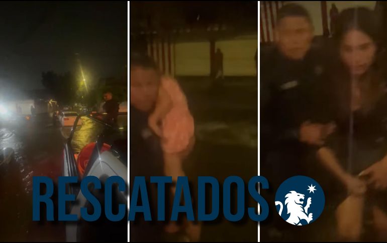 En video, elementos de la policía de Guadalajara mostraron el rescate de cuatro personas que se quedaron varadas por una inundación en Polanco. ESPECIAL / FACEBOOK Policía de Guadalajara