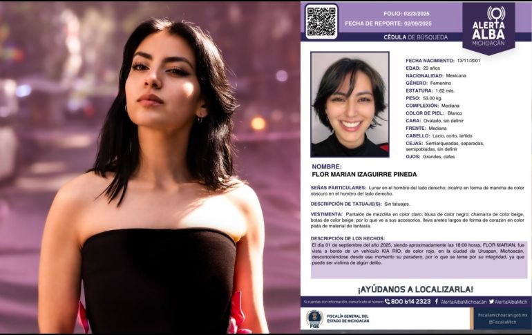 Según los reportes, Flor Marian Izaguirre Pineda salió de su casa en Uruapan tras una presunta discusión familiar. INSTAGRAM/marianizaguirrep