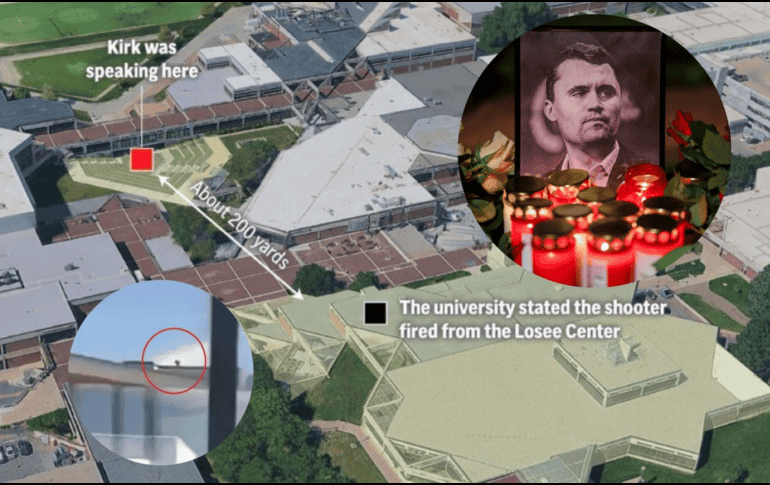 Charlie Kirk fue atacado frente a aproximadamente tres mil personas en la Universidad de Utah. X/@MichaelCoudrey/EFE/C. Bilan/ESPECIAL