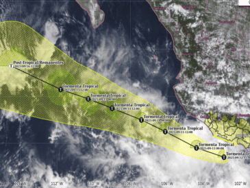El paso de Mario estará generando precipitaciones de entre 50 y 75 milímetros en Jalisco, Colima, Michoacán y Guerrero. ESPECIAL/SMN